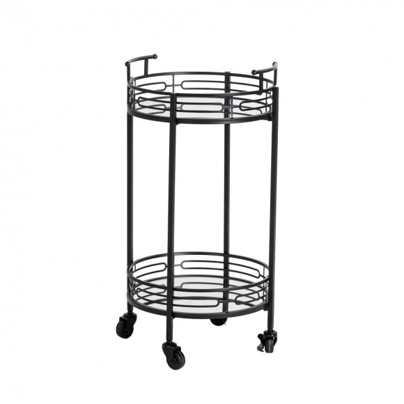 Glitzhome 29.5"H Black Deluxe 2-Tier Metal Round Mirrored Bar Cart