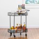 Glitzhome 30.75"H Black Deluxe 2-Tier Metal Oval Mirrored Bar Cart