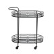 Glitzhome 30.75"H Black Deluxe 2-Tier Metal Oval Mirrored Bar Cart