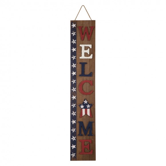 Glitzhome 42"H Welcome Patriotic Wood Stars Porch Board Sign