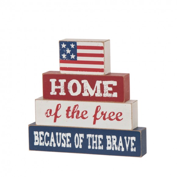 Glitzhome 8.5"L Home Of The Free Because Of The Brave Sign Wooden Patriotic Decorative Table Decor