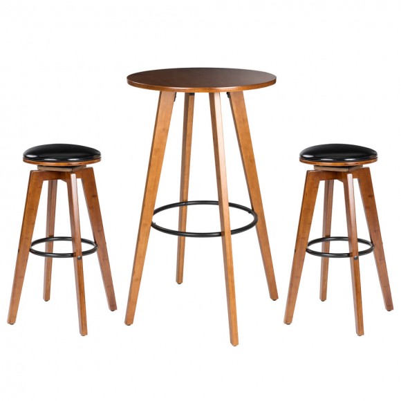 Glitzhome Bamboo Bar Table and Set of 2 Bar Stools