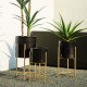 Glitzhome Modern Glossy Black Metal Plant Stands, Set of 3