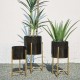 Glitzhome Modern Glossy Black Metal Plant Stands, Set of 3