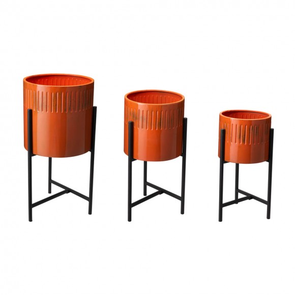 Glitzhome Modern Washed Orange Metal Plant Stands, Set of 3