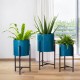 Glitzhome Modern Glossy Blue Metal Plant Stands, Set of 3