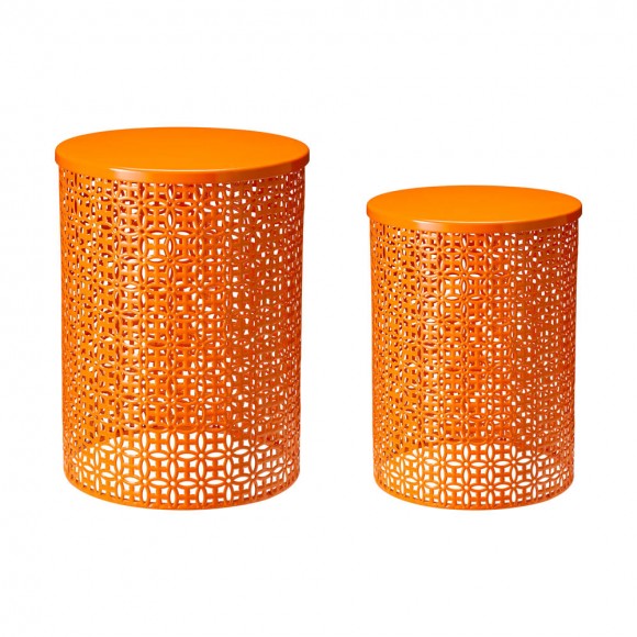 Glitzhome Set of 2 Orange Metal Garden Stool or Plant Stand or Accent Table (Multi-functional)