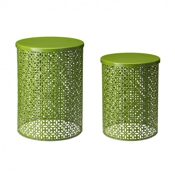 Glitzhome Set of 2 Green Metal Garden Stool or Plant Stand or Accent Table (Multi-functional)