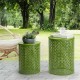 Glitzhome Set of 2 Green Metal Garden Stool or Plant Stand or Accent Table (Multi-functional)