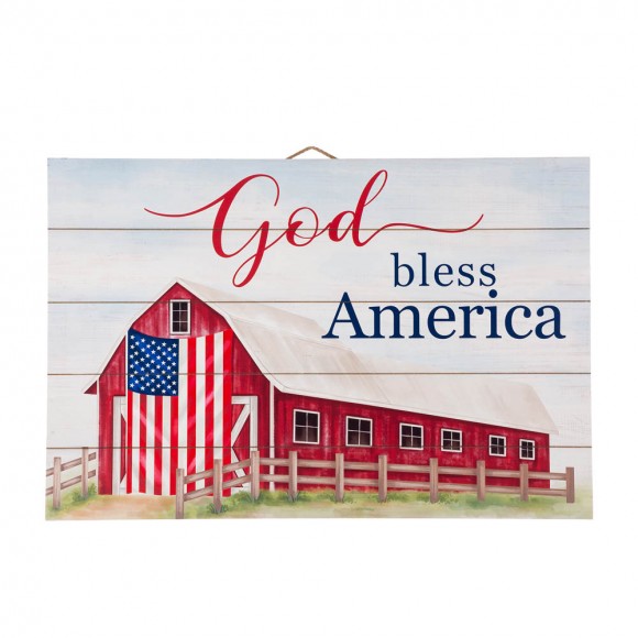 Glitzhome 30"L God Bless America Sign Wooden Wall/Hanging Decor