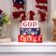 Glitzhome 11.75"L God Bless America Sign Wooden Patriotic Tiered Block with LED Lights