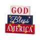 Glitzhome 11.75"L God Bless America Sign Wooden Patriotic Tiered Block with LED Lights