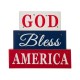 Glitzhome 11.75"L God Bless America Sign Wooden Patriotic Tiered Block with LED Lights