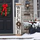 Glitzhome 60"H Wooden White WELCOME Porch Sign With 4 Interchangeable Wreathes（Spring/Patriotic/Fall/Christmas）