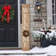 Glitzhome 60"H Wooden Brown WELCOME Porch Sign With 4 Interchangeable Wreathes（Spring/Patriotic/Fall/Christmas）