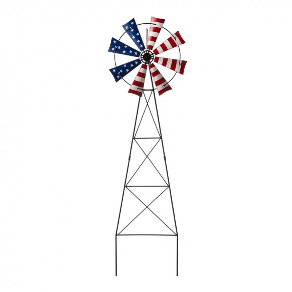 Glitzhome 41.25"H Stars and Stripes Metal Wind Spinner Yard Stake or Wall décor