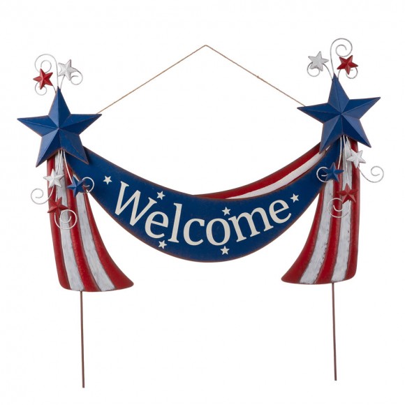 Glitzhome 36"L Welcome Metal Stars and Stripes Yard Stake