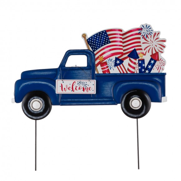 Glitzhome 24"L Metal Patriotic Truck Yard Stake or Wall Décor