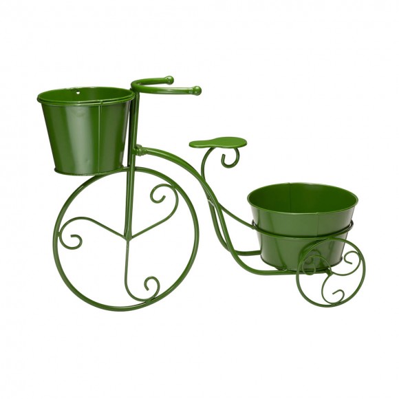 Glitzhome 15"H Hand Painted Green Metal Bicycle Plant Stand