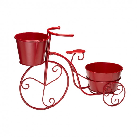 Glitzhome 15"H Hand Painted Red Metal Bicycle Plant Stand