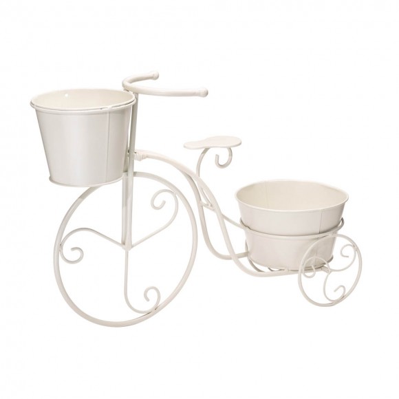 Glitzhome 15"H Hand Painted White Metal Bicycle Plant Stand