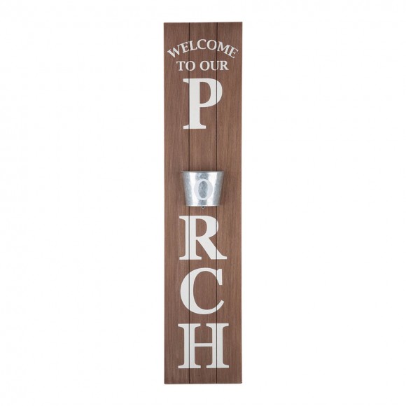 Glitzhome 42"H "WELCOME TO OUR PORCH" Wooden Porch Sign with Metal Planter