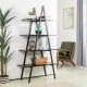 Glitzhome 64.5"H Modern Industrial Black Oak Melamine 4-Tier Leaning Bookcases & Ladder Shelves