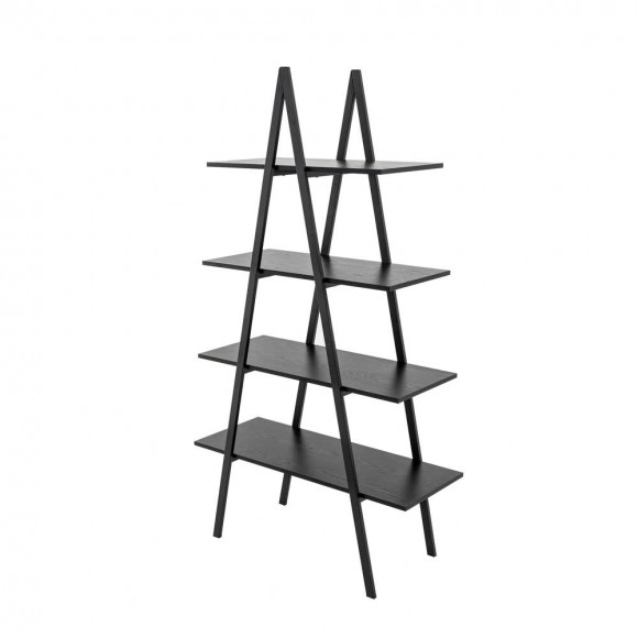 Glitzhome 64.5"H Modern Industrial Black Oak Melamine 4-Tier Leaning Bookcases & Ladder Shelves