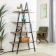 Glitzhome 64.5"H Modern Industrial Rustic Oak Melamine 4-Tier Leaning Bookcases & Ladder Shelves