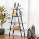 Glitzhome 64.5"H Modern Industrial Rustic Oak Melamine 4-Tier Leaning Bookcases & Ladder Shelves