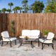 Elm PLUS 5 Piece Cast Aluminum Patio Sectional Sofa Set with Beige Cushions, Olefin Fabric