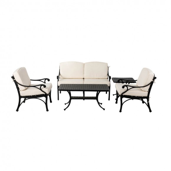 Elm PLUS 5 Piece Cast Aluminum Patio Sectional Sofa Set with Beige Cushions, Olefin Fabric