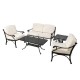Elm PLUS 5 Piece Cast Aluminum Patio Sectional Sofa Set with Beige Cushions, Olefin Fabric