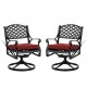 Elm PLUS 2 Piece Cast Aluminum Patio Dining Swivel Chair with Red Cushion, Olefin Fabric