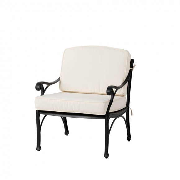 Elm PLUS Cast Aluminum Patio Sofa Chair with Beige Cushion, Olefin Fabric