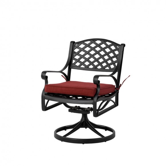 Elm PLUS Cast Aluminum Patio Dining Swivel Chair with Wine Red Cushion, Olefin Fabric