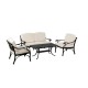 Elm PLUS 4 Piece Cast Aluminum Patio Sectional Sofa Set with Beige Cushions, Olefin Fabric