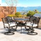 Elm PLUS 5 Piece Cast Aluminum Patio Swivel Dining Set with Beige Cushions, Olefin Fabric,