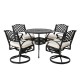 Elm PLUS 5 Piece Cast Aluminum Patio Swivel Dining Set with Beige Cushions, Olefin Fabric,