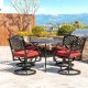 Elm PLUS 5 Piece Cast Aluminum Patio Swivel Dining Set with Wine Red Cushions, Olefin Fabric