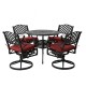 Elm PLUS 5 Piece Cast Aluminum Patio Swivel Dining Set with Wine Red Cushions, Olefin Fabric