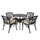 Elm PLUS 5 Piece Cast Aluminum Patio Dining Set with Beige Cushions, Olefin Fabric