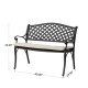 Elm PLUS 40"L Cast Aluminum Patio Bench with Beige Cushion