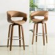 Glitzhome Mid-century Modern Camel PU/Walnut bentwood Swivel Bar Chair, Set of 2