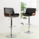 Glitzhome Mid-century Modern Black PU and Walnut Bentwood Adjustable Height Swivel Bar Stool, Set of 2