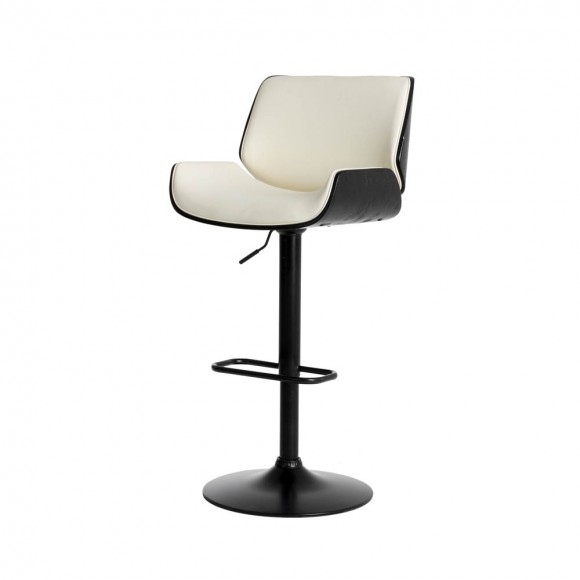 Glitzhome Mid-century Modern White PU and Black Bentwood Adjustable Height Swivel Bar Stool