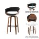 Glitzhome Mid-century Modern Dark Blue Fabric/Walnut Bentwood Swivel Bar Chair, Set of 2