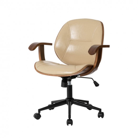 Glitzhome Cream PU Leather Adjustable Height Swivel Desk Chair/Task Chair