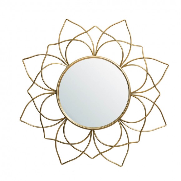 Glitzhome 32.75"D Oversized 3D Lotus Regency Modern Gold Metal Wall Mirror