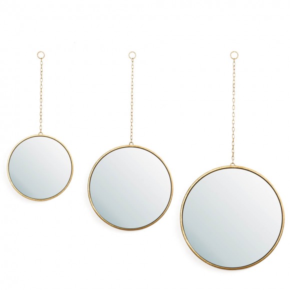 Glitzhome Set of 3 Regency Modern Gold Metal Chains Hanging Mirrors